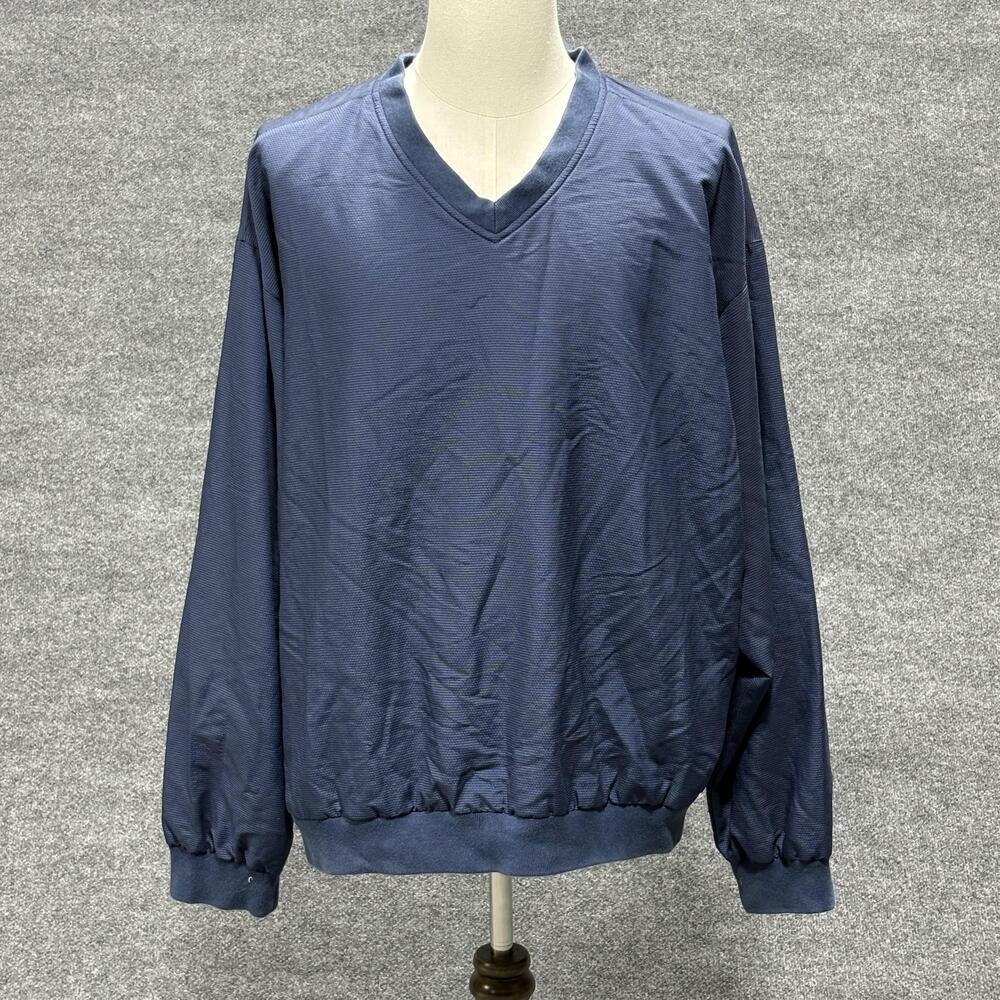 Jos A Bank Leadbetter Golf Pullover Mens XL Blue V Neck Windshirt Nylon Lined